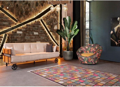 Three-seater Wilhelminian style sofa couch loft design seat cushion beige fabric textile